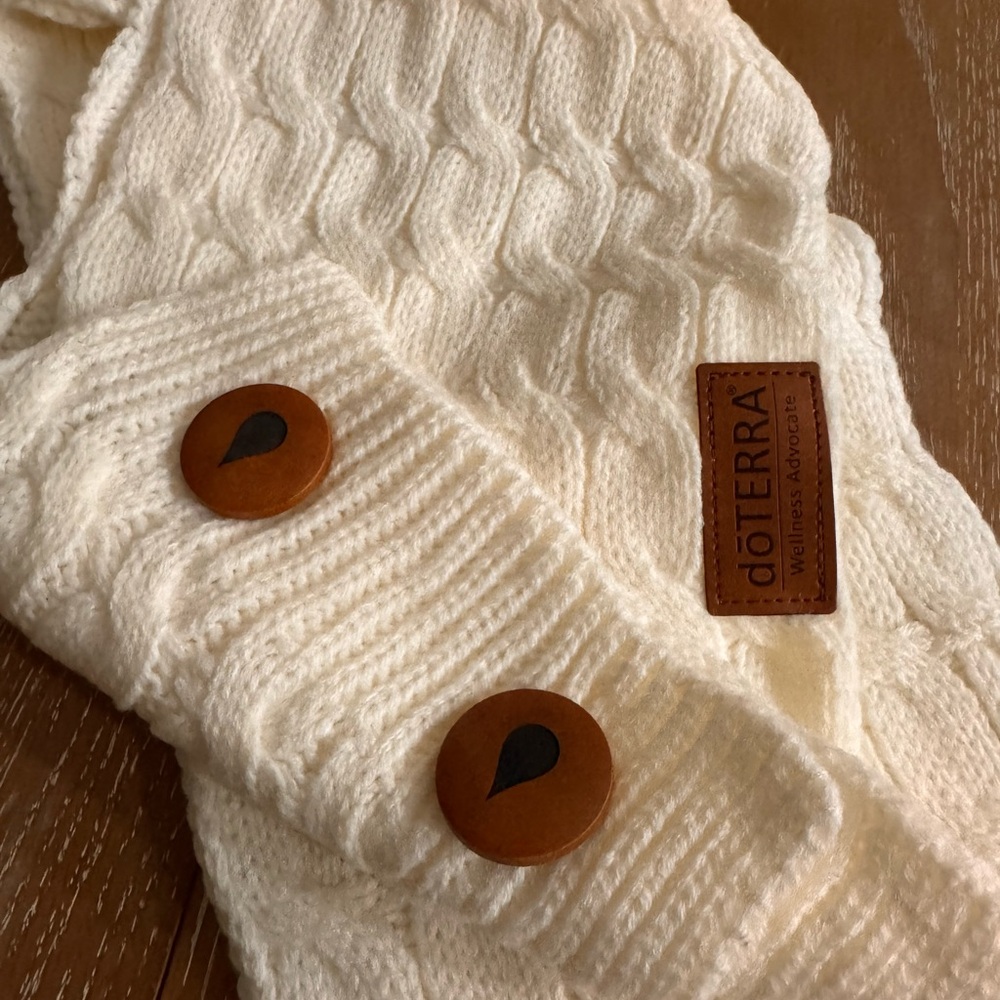 doTERRA Ivory Knit Scarf with Brown Buttons